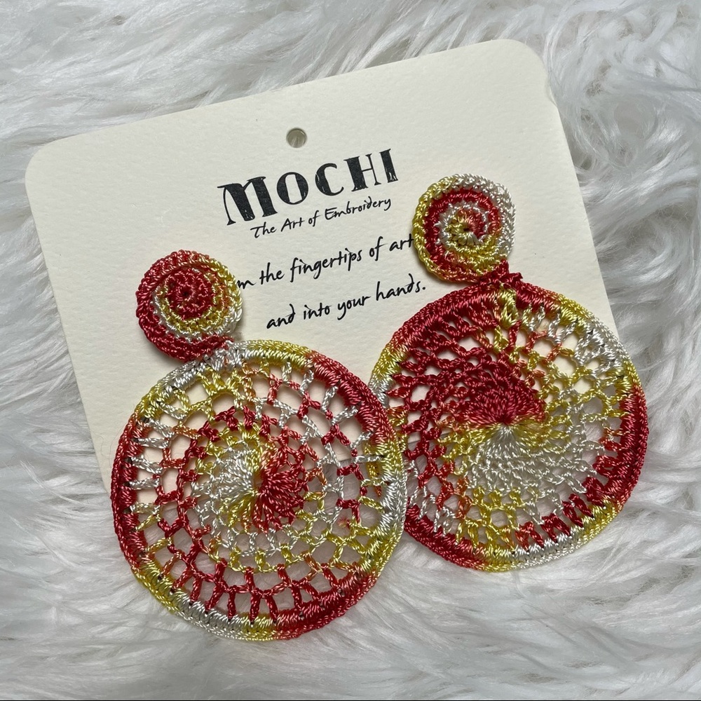 All Things Mochi Hoop Round Crochet EARRINGS Anthropologie Summer Fun Colorful